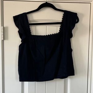 Ann Taylor Navy Ruffle Sleeve Crop Top
